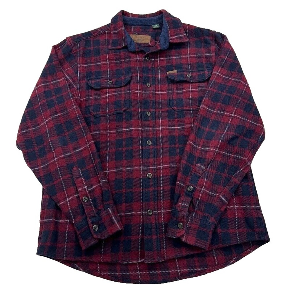 ORVIS Thick Flannel Button Shirt M Medium‎ Red Blue Plaid Cotton Work Fish Mens